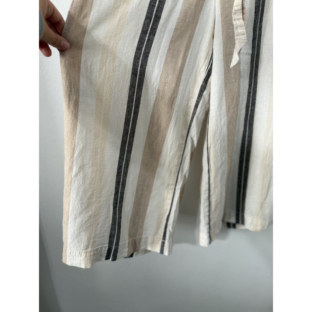Anthropologie Womens Linen Blend Capri Pants Slip Wide Leg Cropped Pant M Stripe - Picture 3 of 6